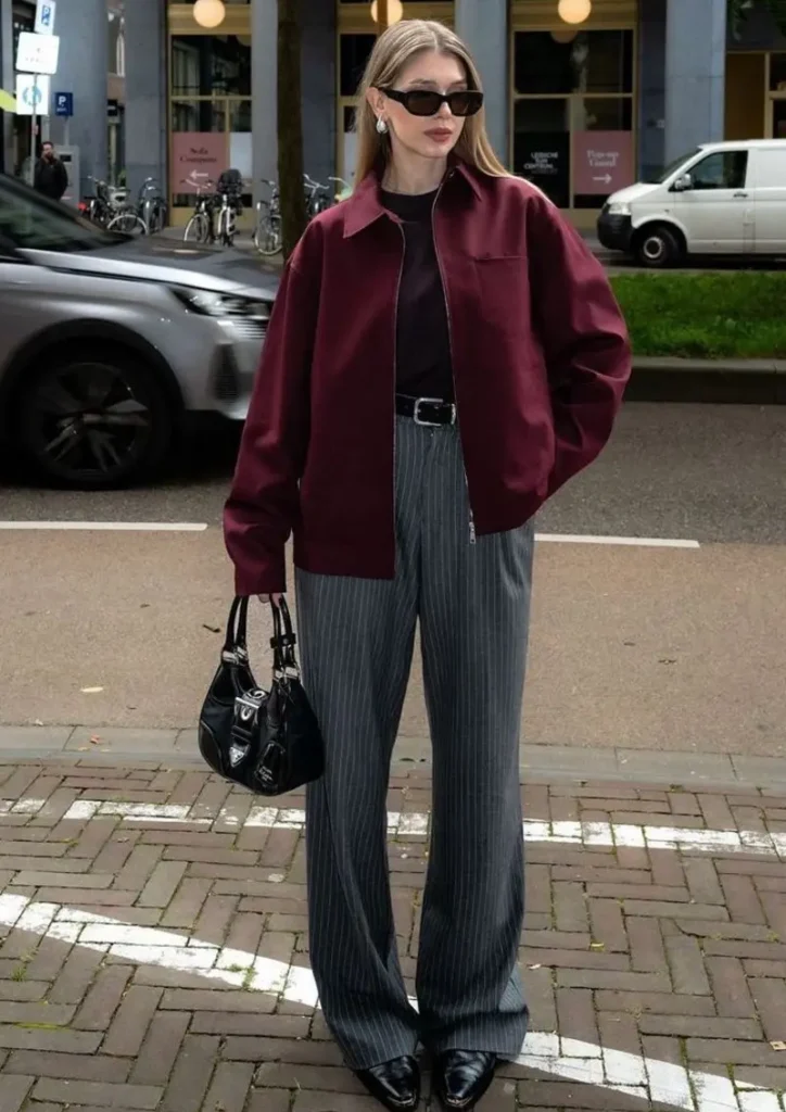  Burgundy Jacket + Pinstripe Trousers