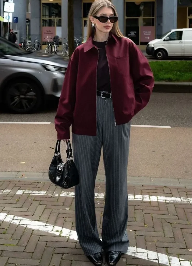 Burgundy Jacket & Pinstripe Trousers