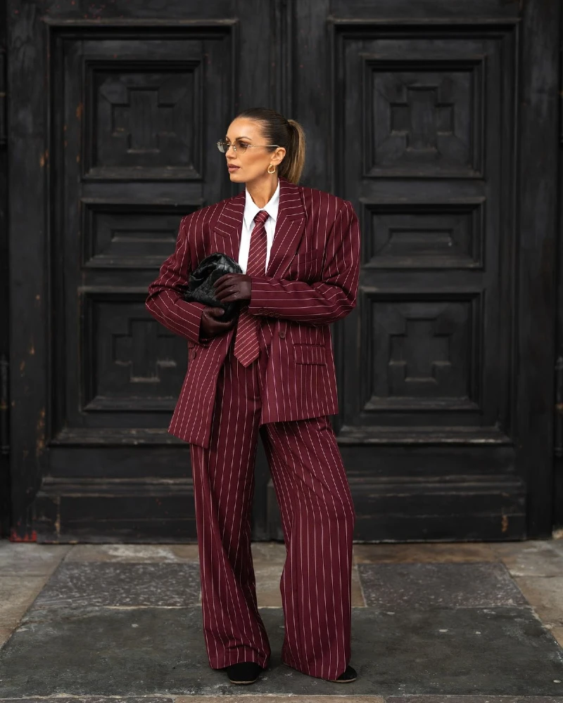 Burgundy Pinstripe Power Suit