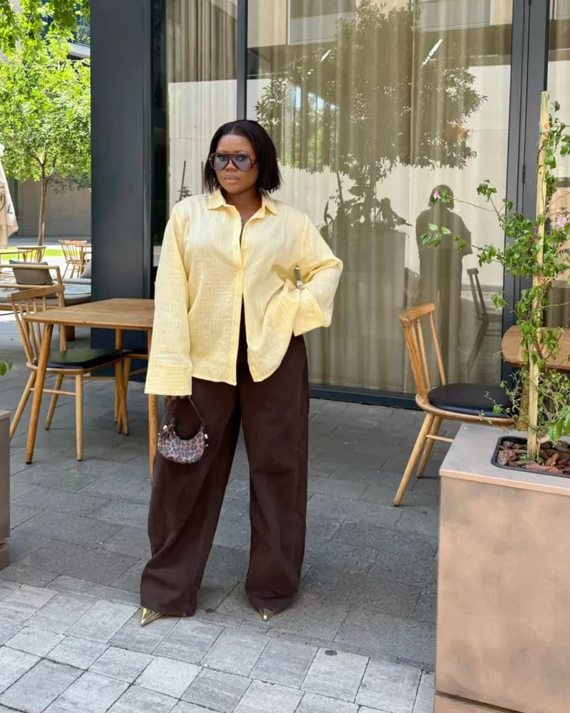 Butter Yellow Shirt & Chocolate Trousers
