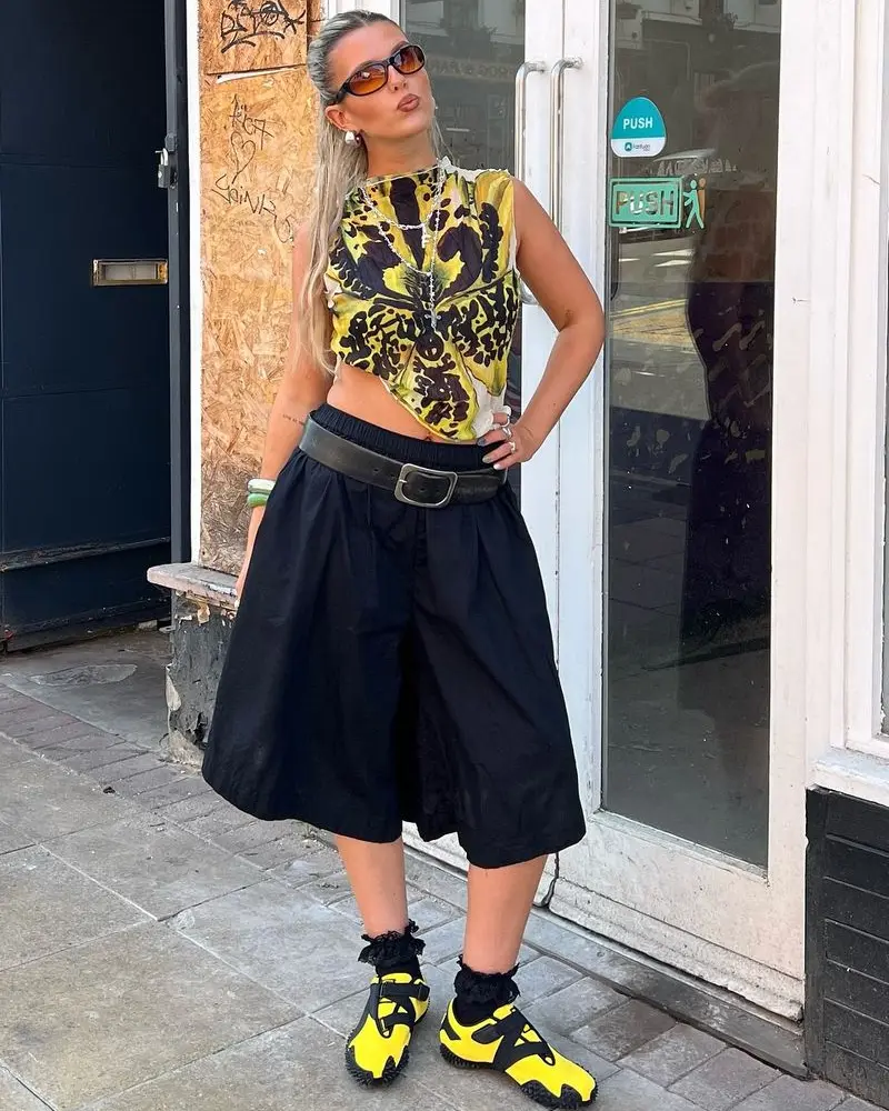 Butterfly Print Top & Belted Shorts