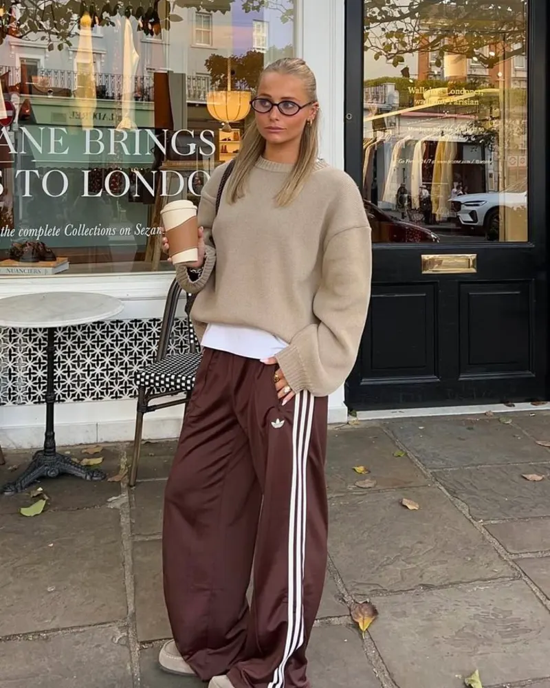  Camel Knit & Brown Stripe Track Pant