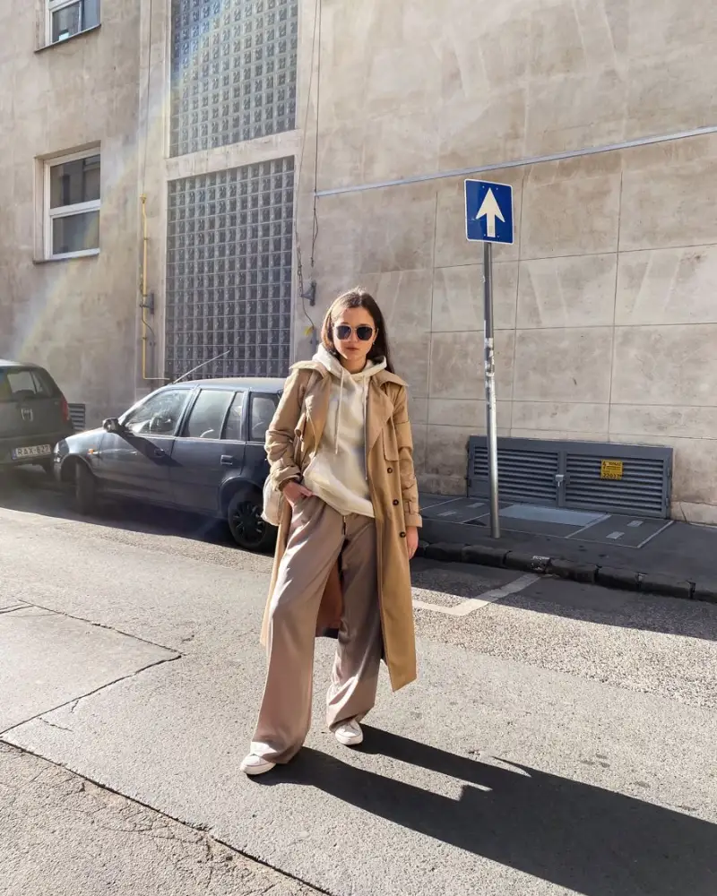 Camel Trench & Wide Trousers
