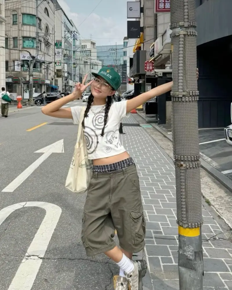 Cargo Shorts & Green Cap