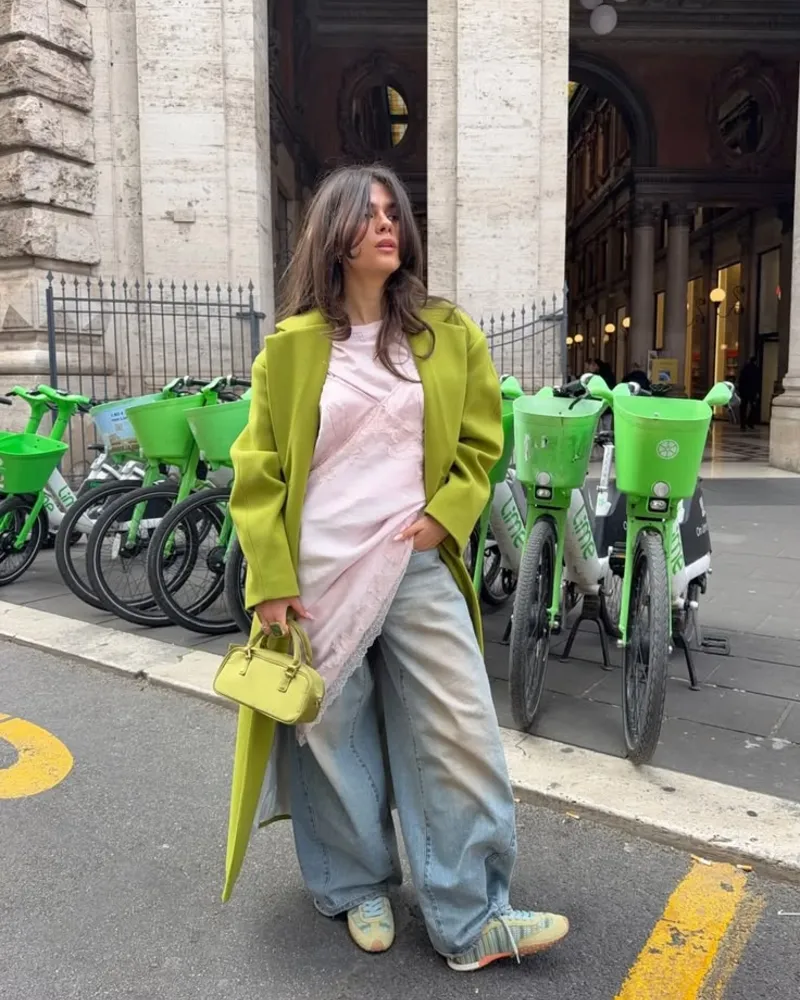 Chartreuse Coat & Blush Slip