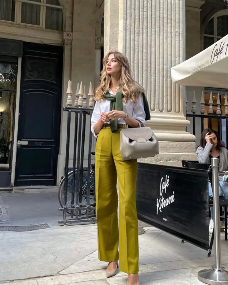 Chartreuse Trousers & White Shirt