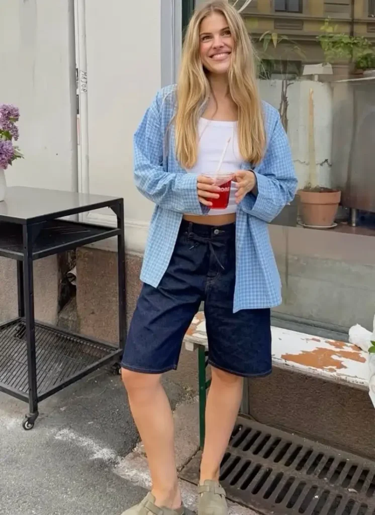 Checked Flannel Shirt & Denim Bermuda Shorts