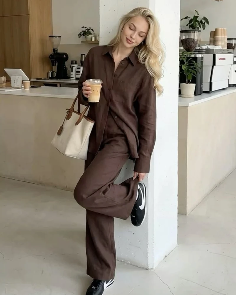 Chocolate Brown Linen Set