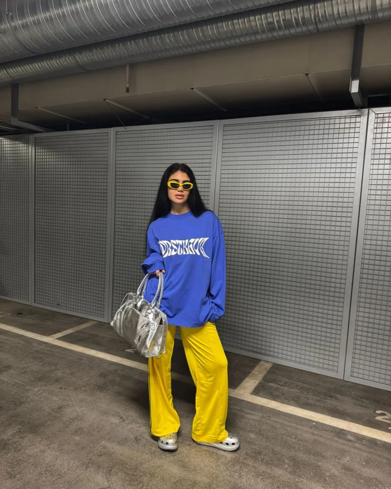 Cobalt Graphic Top & Yellow Track Pant