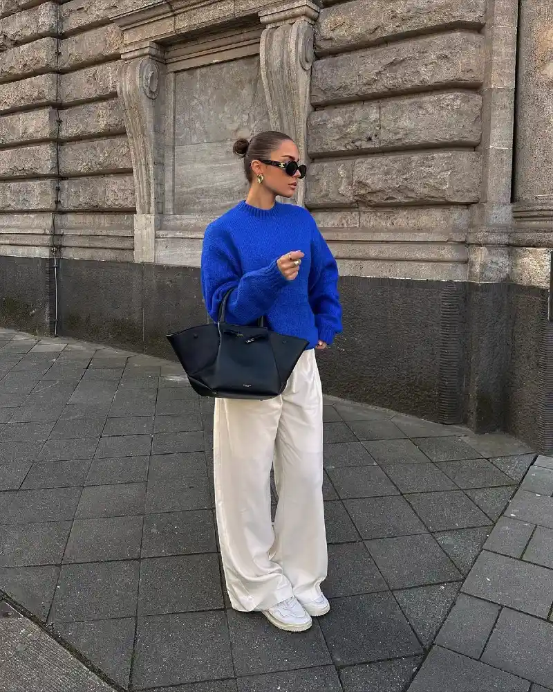 Cobalt Knit & Ivory Trousers