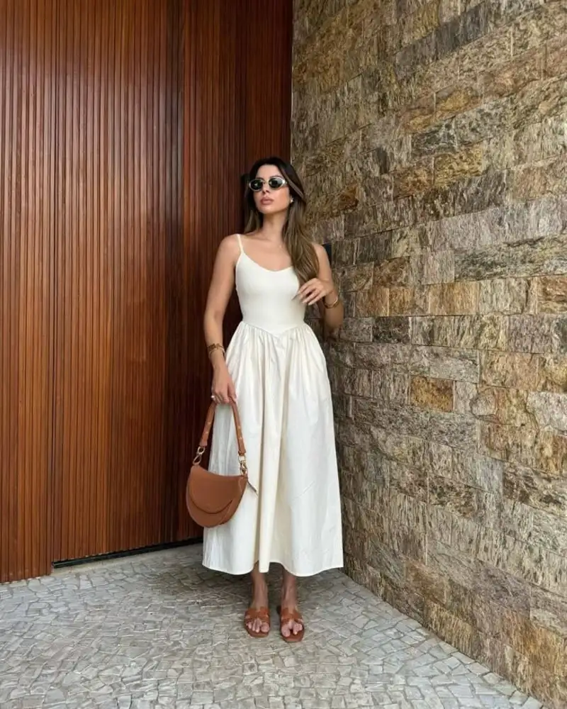 Cream Fitted Bodice Maxi Dress