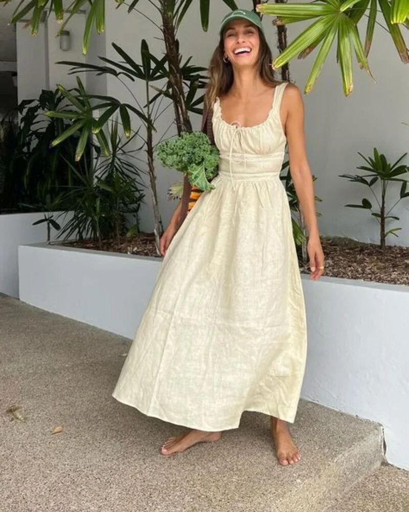 Cream Linen Dress, Barefoot and Breezy