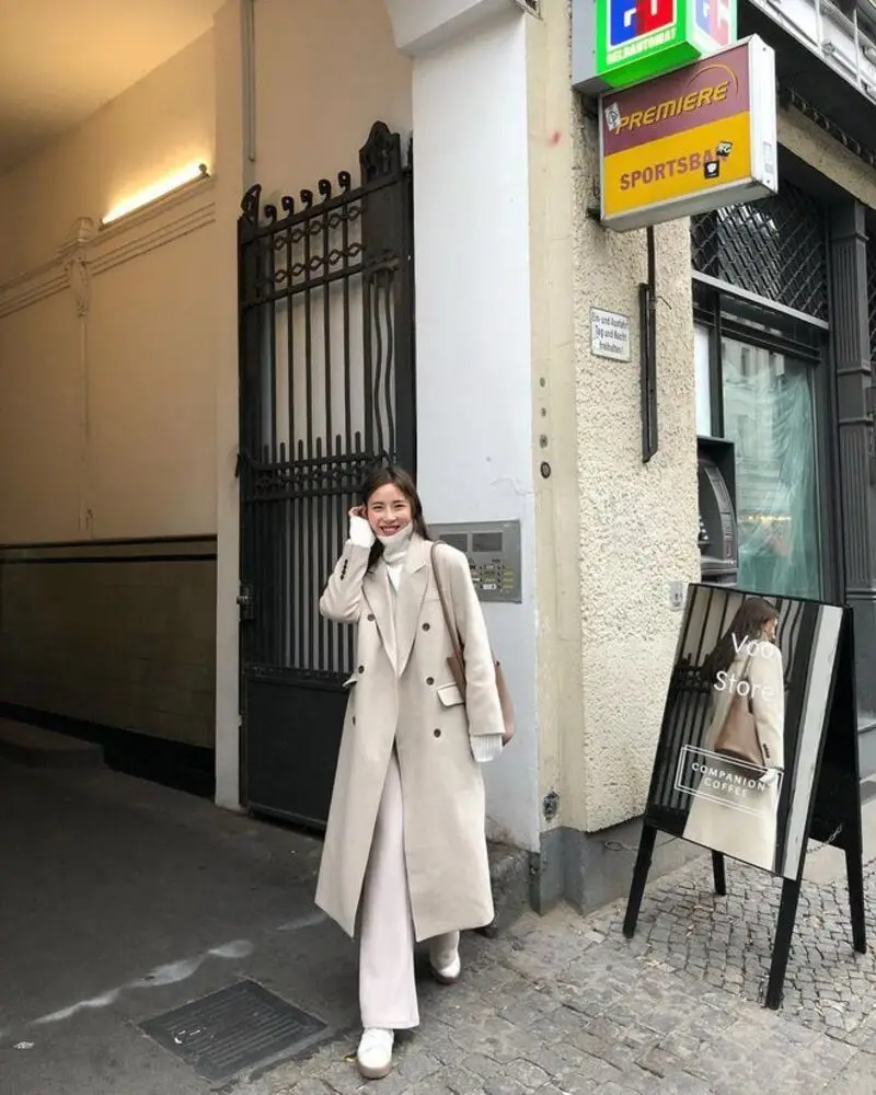 Cream Trench + White Turtleneck