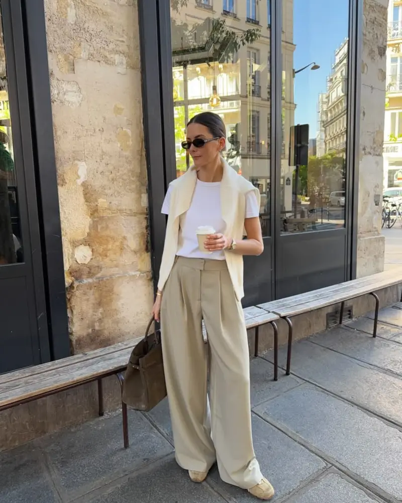 Cream Vest & Tailored Trousers