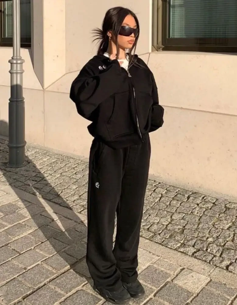 Cropped Bomber Jacket With Wide-Leg Sweatpants