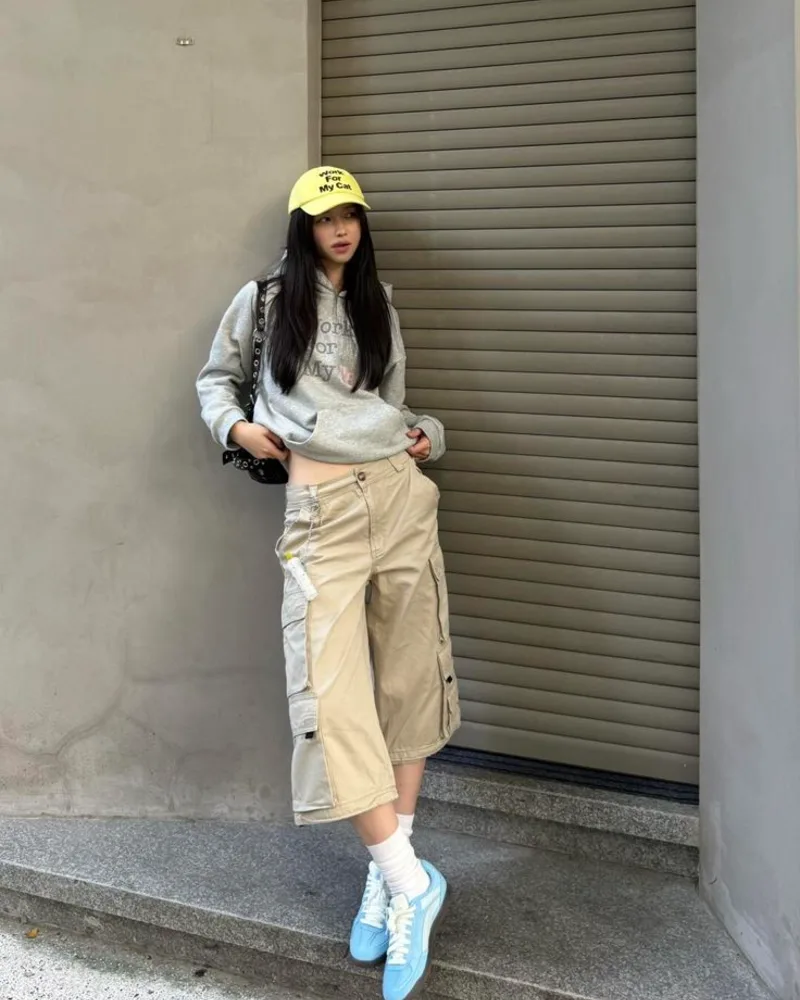 Cropped Hoodie & Long Cargo Shorts