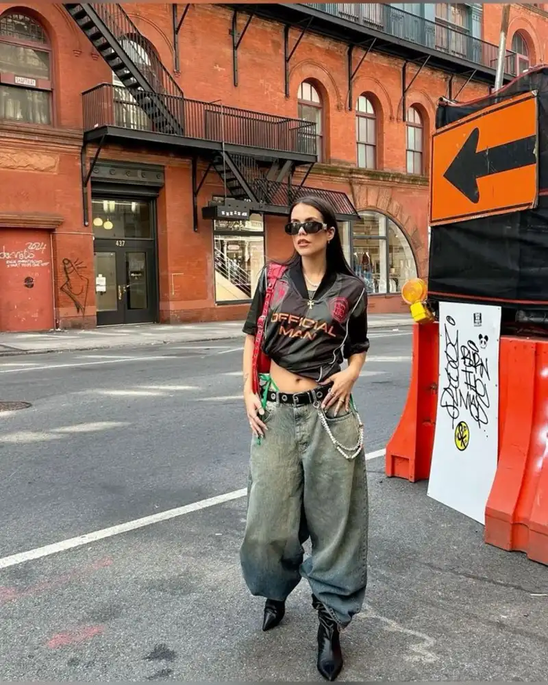  Cropped Jersey Top with Washed Wide-Leg Pants