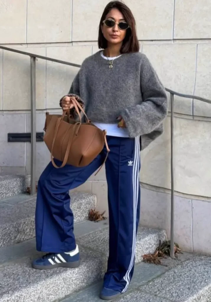 Cropped Knit Over Classic Track Pants