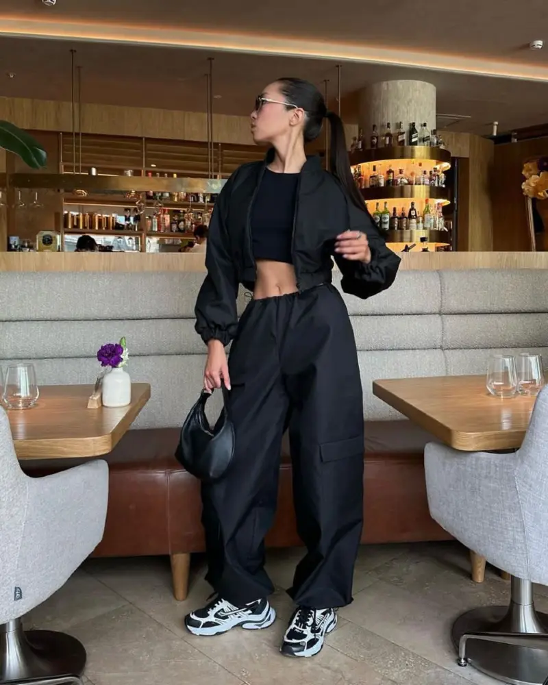 Cropped Track Jacket With Cargo Pants