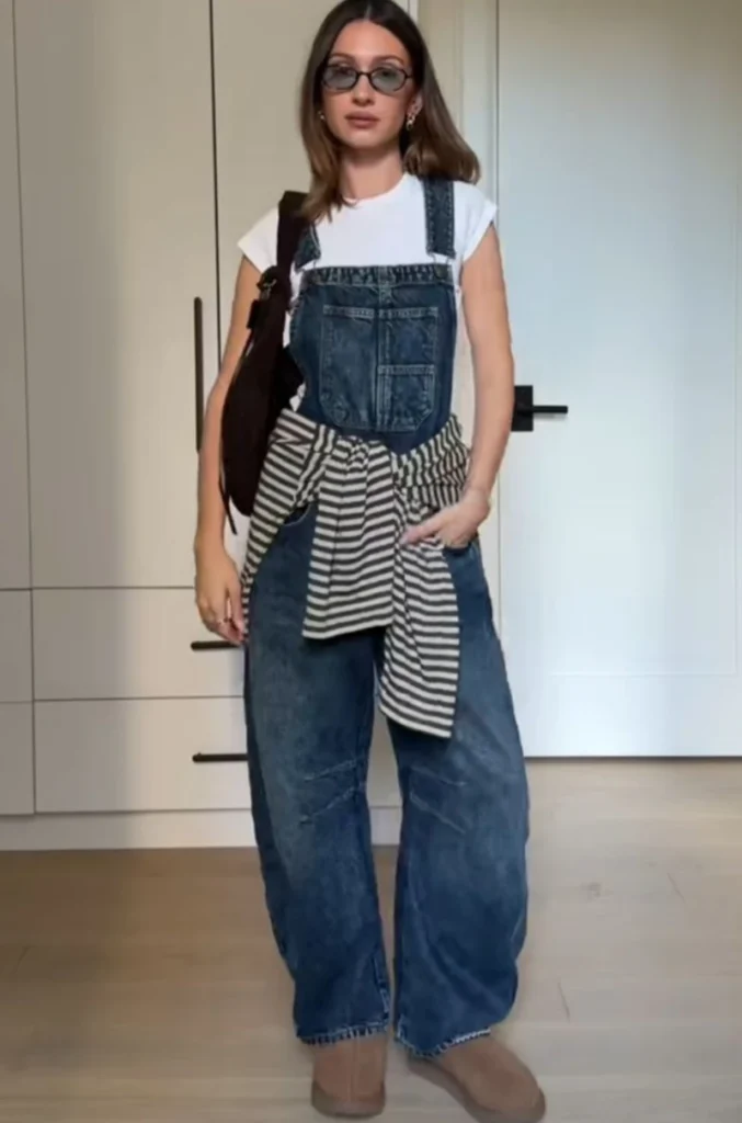 Denim Overalls + Striped Shirt