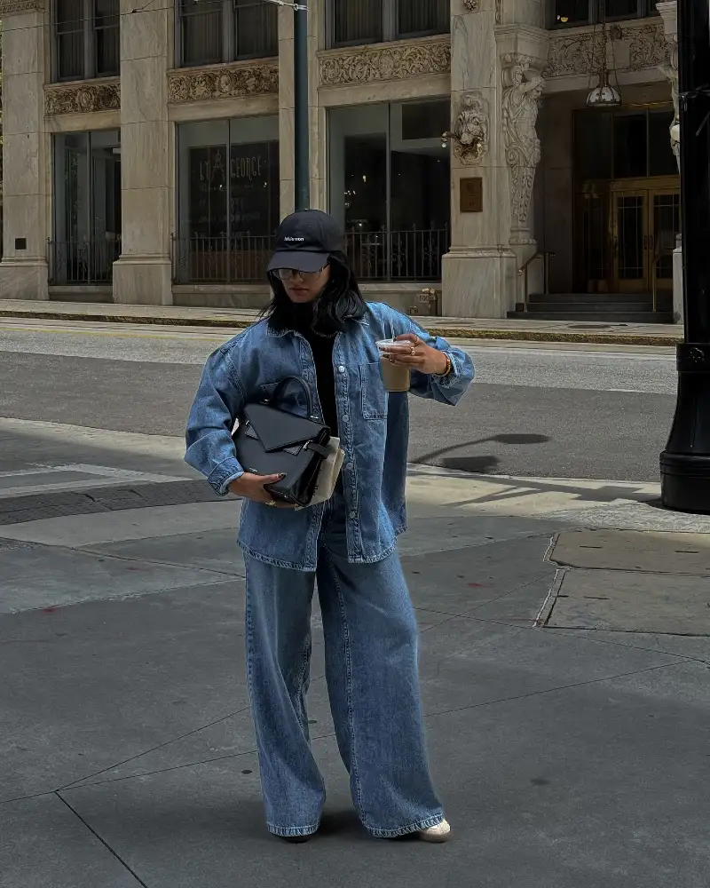 Denim Shirt Jacket & Wide-Leg Denim Trousers