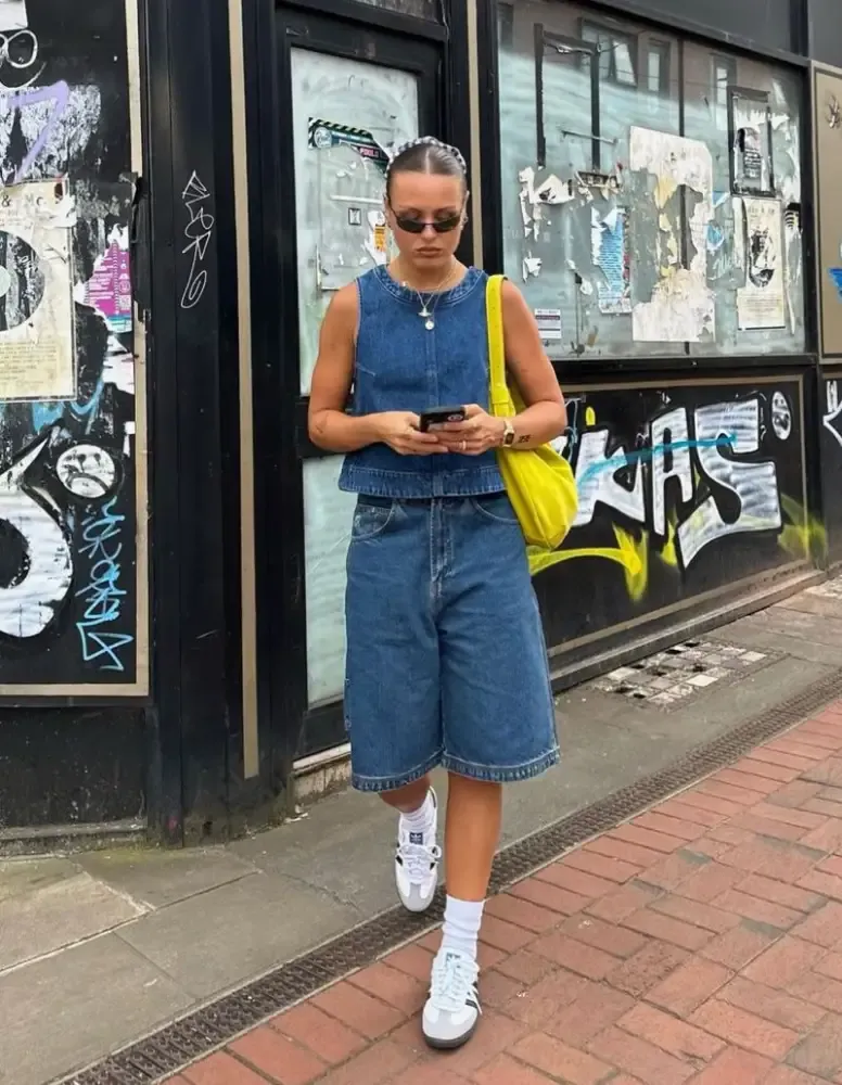 Denim Vest & Big Denim Shorts