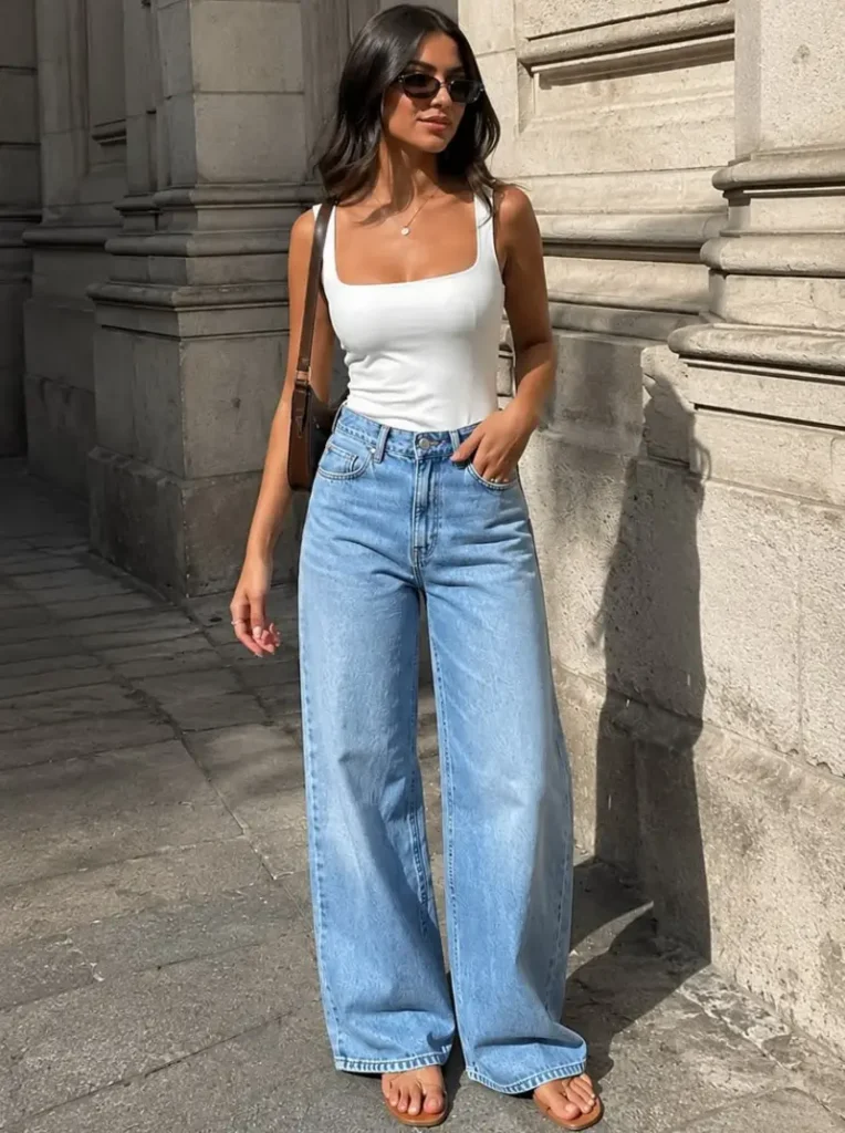  Effortless White Tank & Wide-Leg Denim