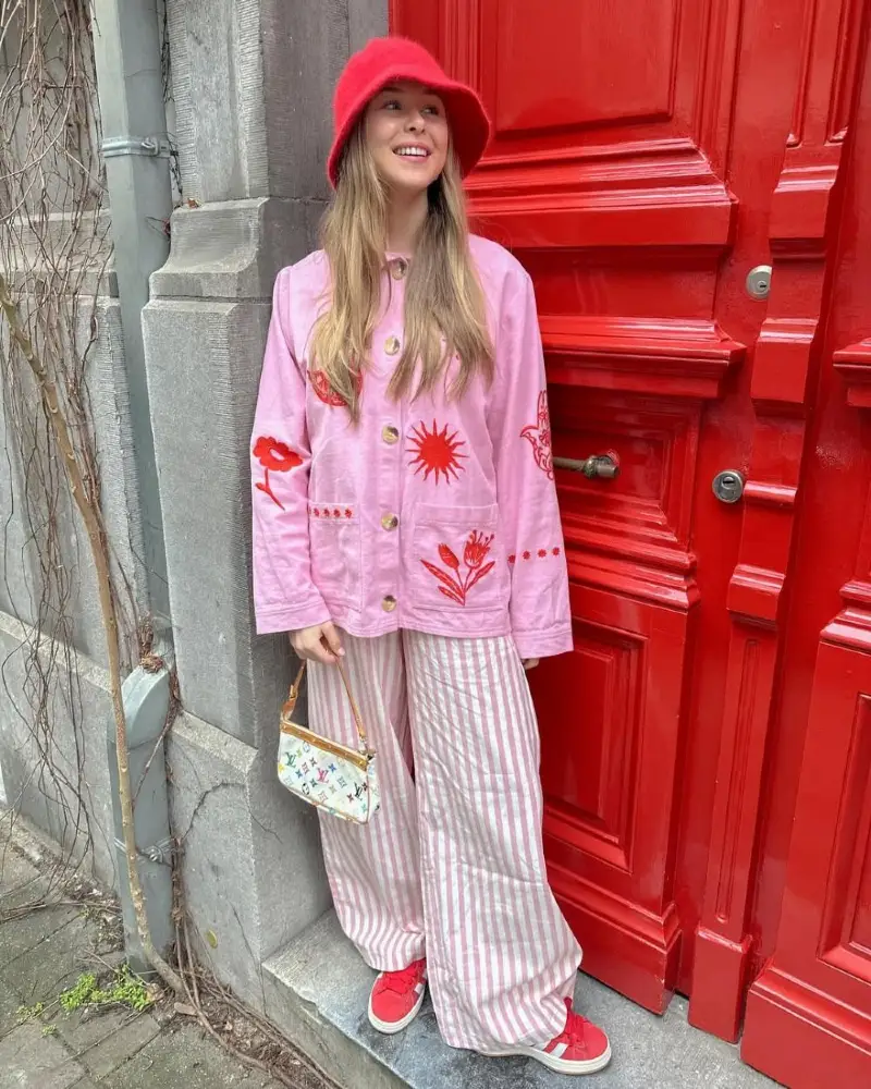 Embroidered Jacket & Striped Pants