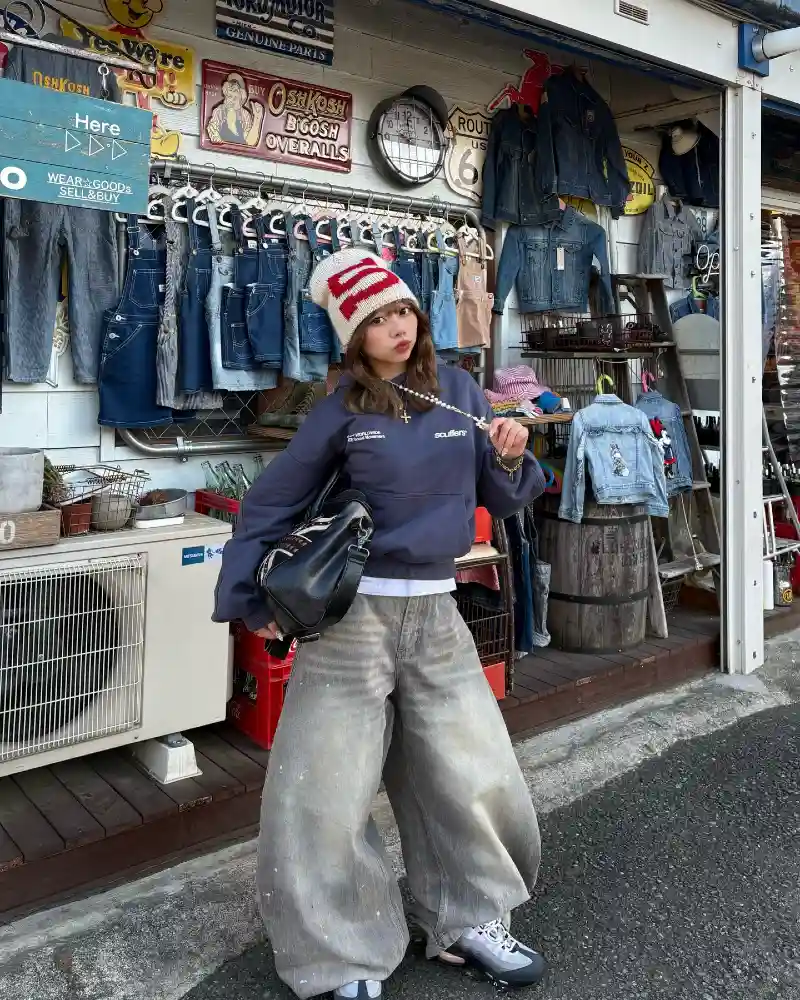 Fitted Hoodie, Dramatic Wide-Leg Jeans