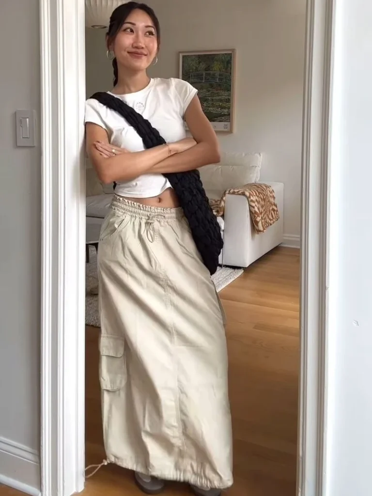Fitted Tee + Cargo Maxi Skirt