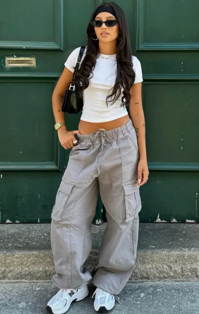 Fitted Tee + Grey Cargo Pants