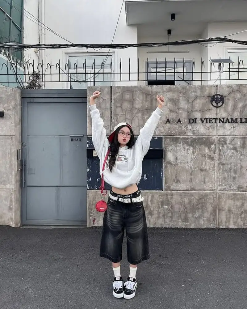 Graphic Hoodie & Black Denim Culottes