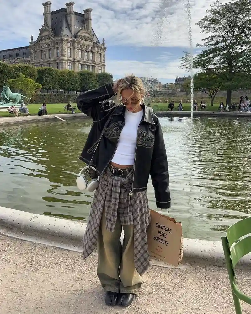 Graphic Jacket With A Flannel Tied At The Waist