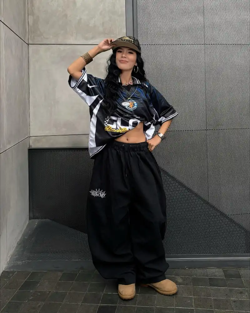 Graphic Jersey Over Baggy Sweatpants