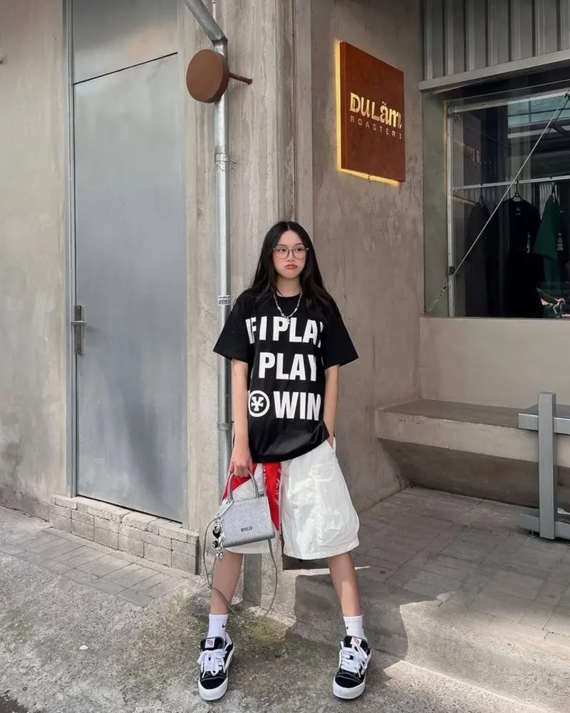 Graphic Oversized Tee + White Cargo Shorts