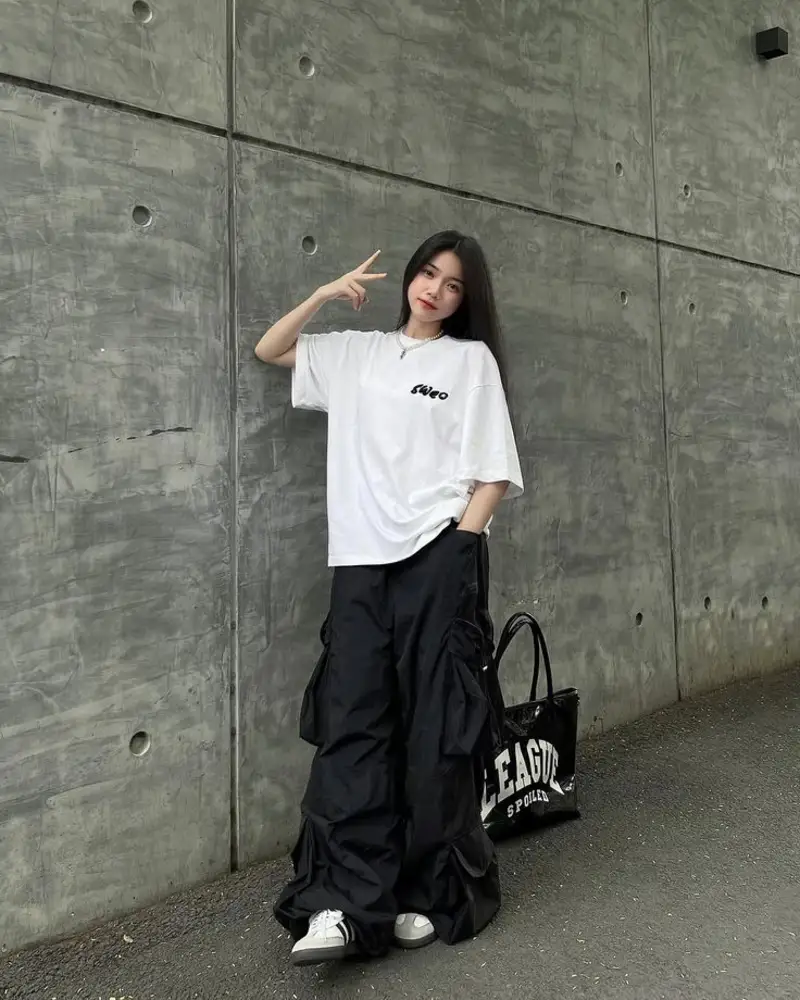 Graphic Tee & Black Cargo Pants
