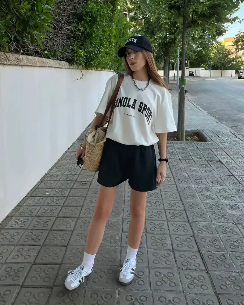 Graphic Tee + Black Shorts