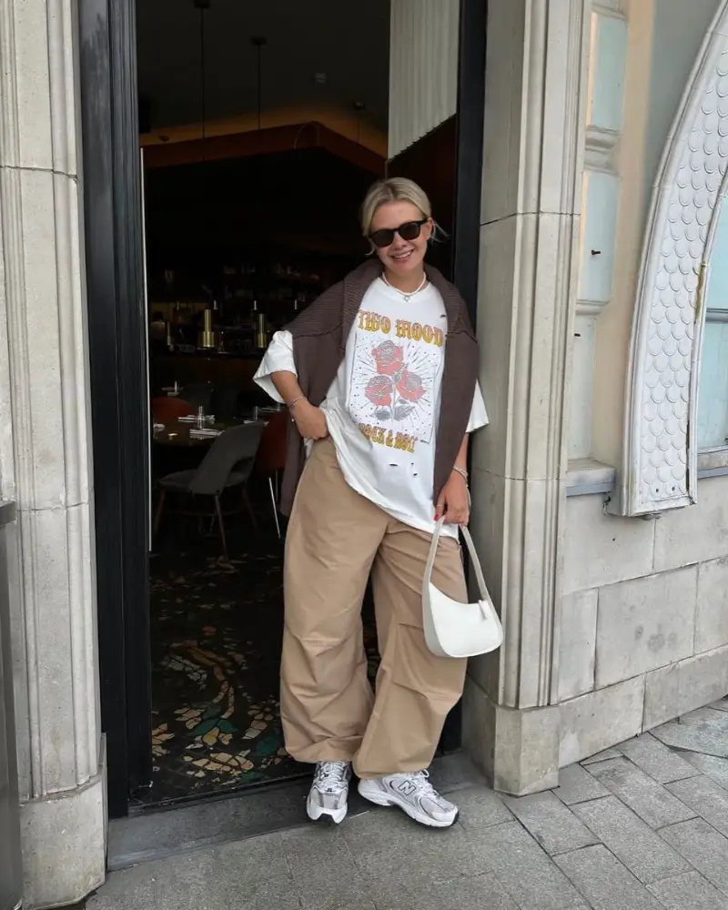 Graphic Tee + Cargo Pants + Cardigan