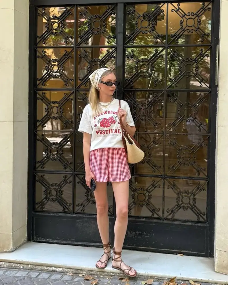 Graphic Tee + Gingham Shorts