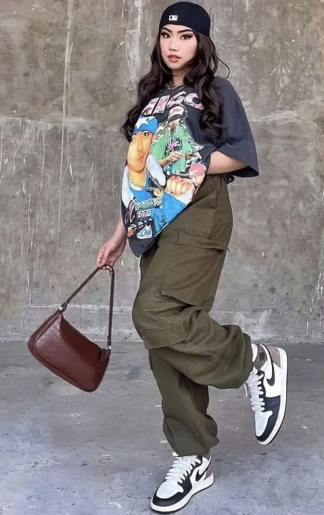 Graphic Tee & Olive Cargo Pants