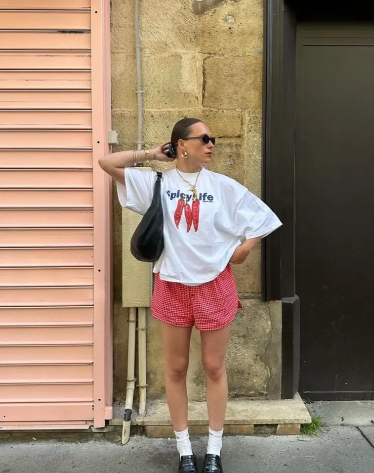 Graphic Tee & Red Gingham Shorts