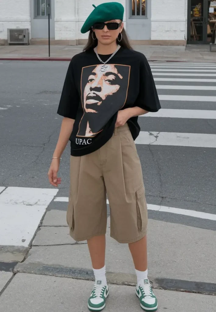 Graphic Tee + Wide Cargo Shorts