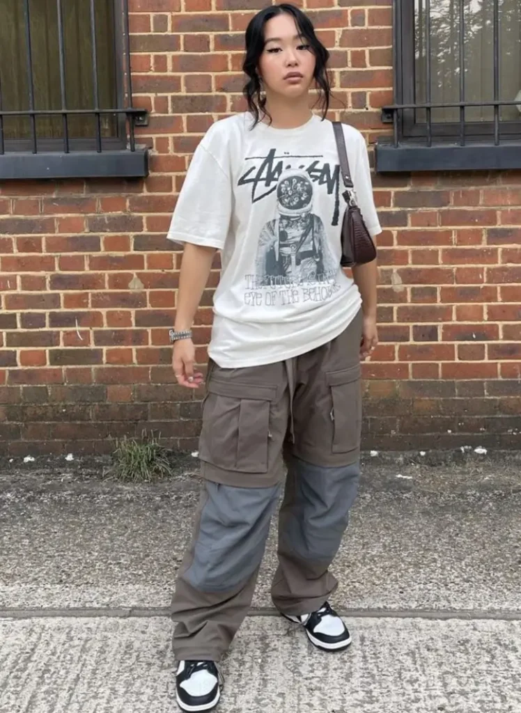 Graphic Tee and Two-Tone Cargo Pants