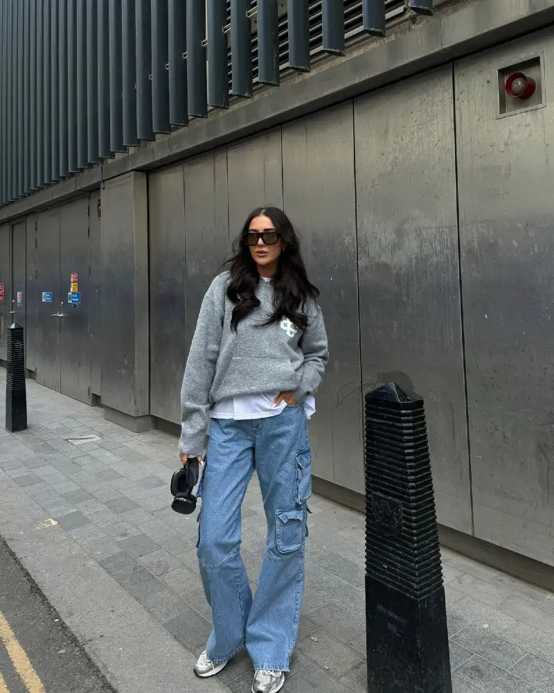  Grey Graphic Crewneck With Cargo Jeans