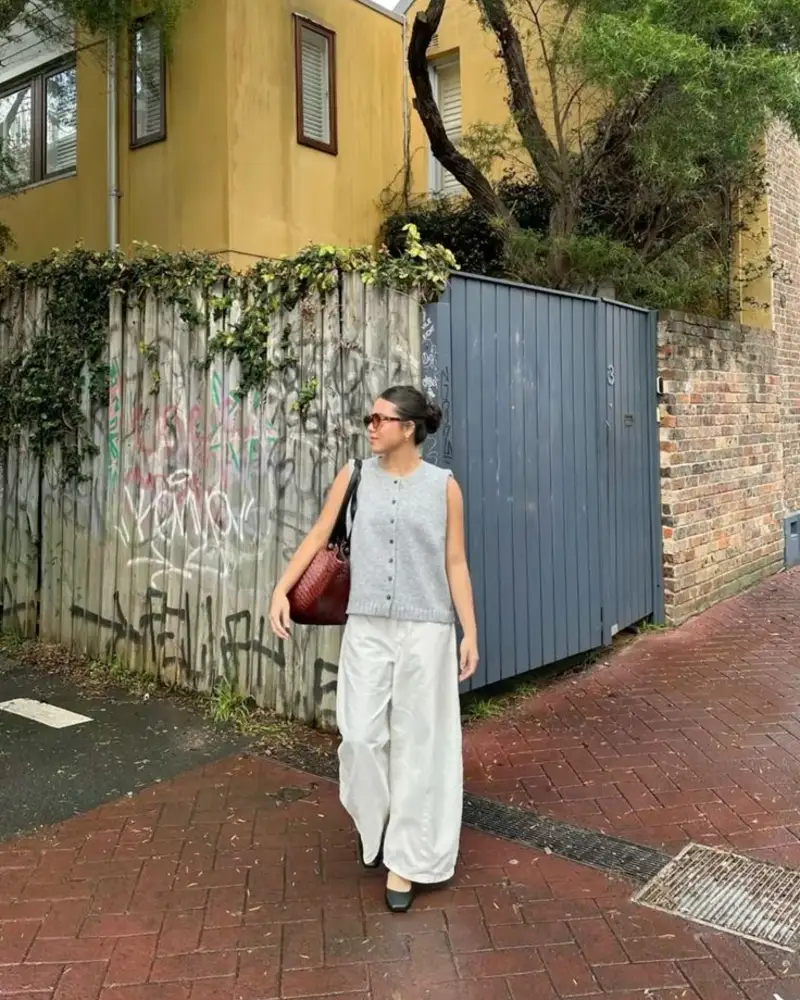 Grey Knit Vest & White Trousers