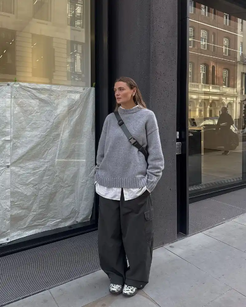 Grey Wool Sweater & Cargo Trousers