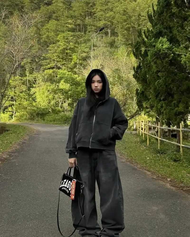 Grey Zip Hoodie & Baggy Denim