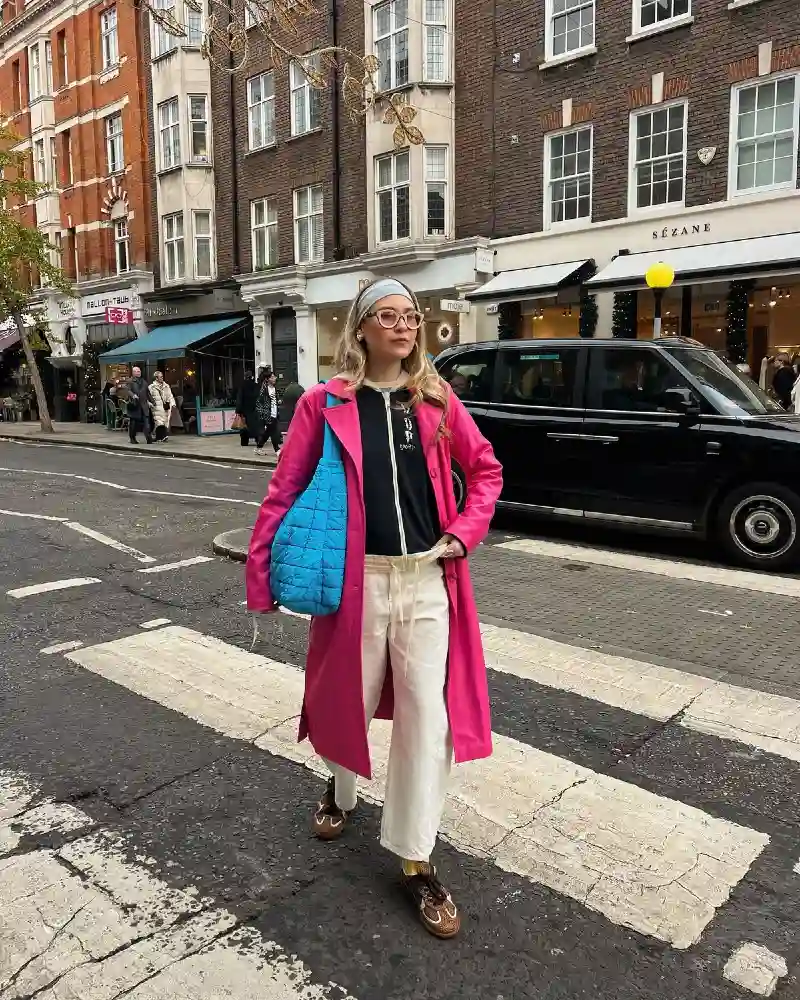 Hot Pink Coat Over Black Zip-Up
