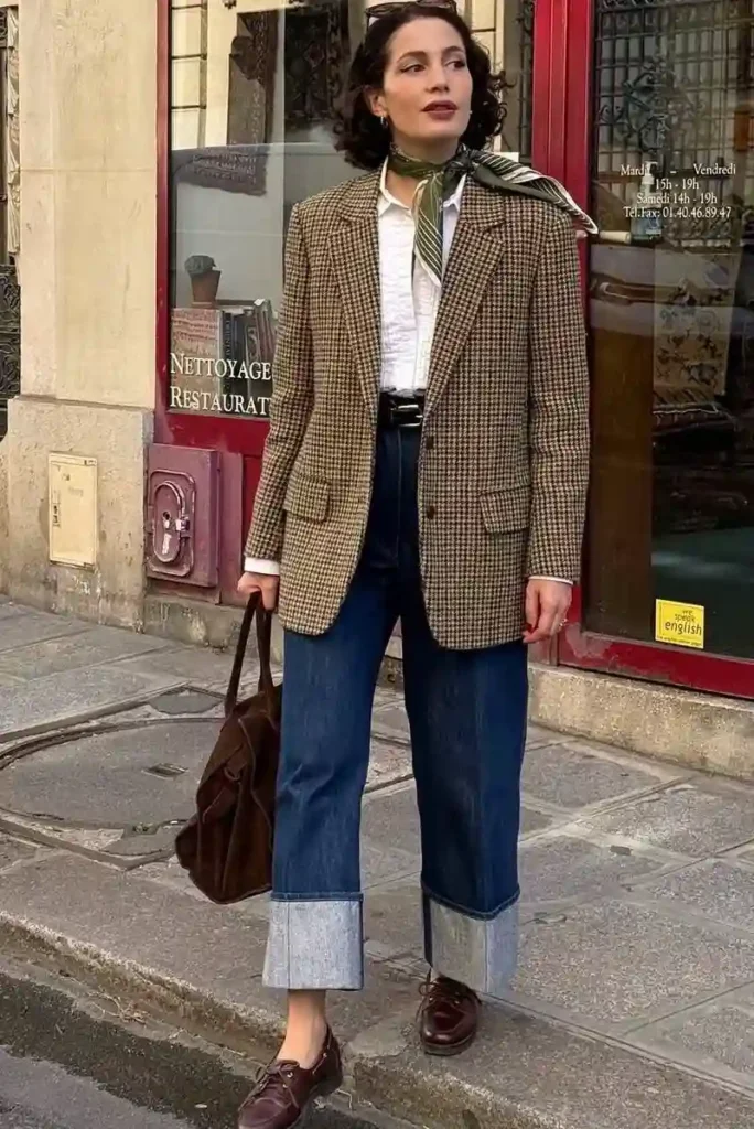  Houndstooth Blazer with Cuffed Jeans