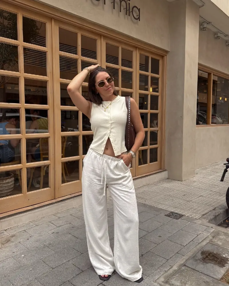 Ivory Button Vest & Shimmer Trousers